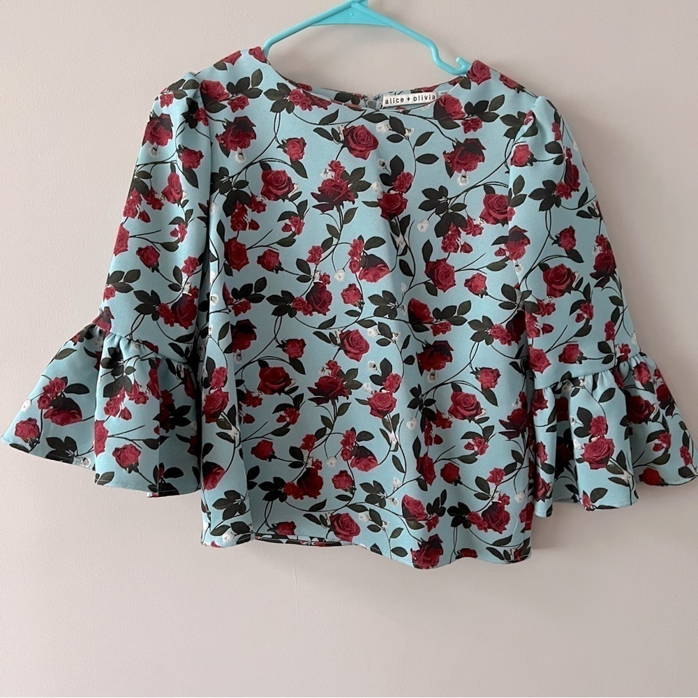 Alice & Olivia rose print woven ruffle peplum top ladies size small - Picture 1 of 8